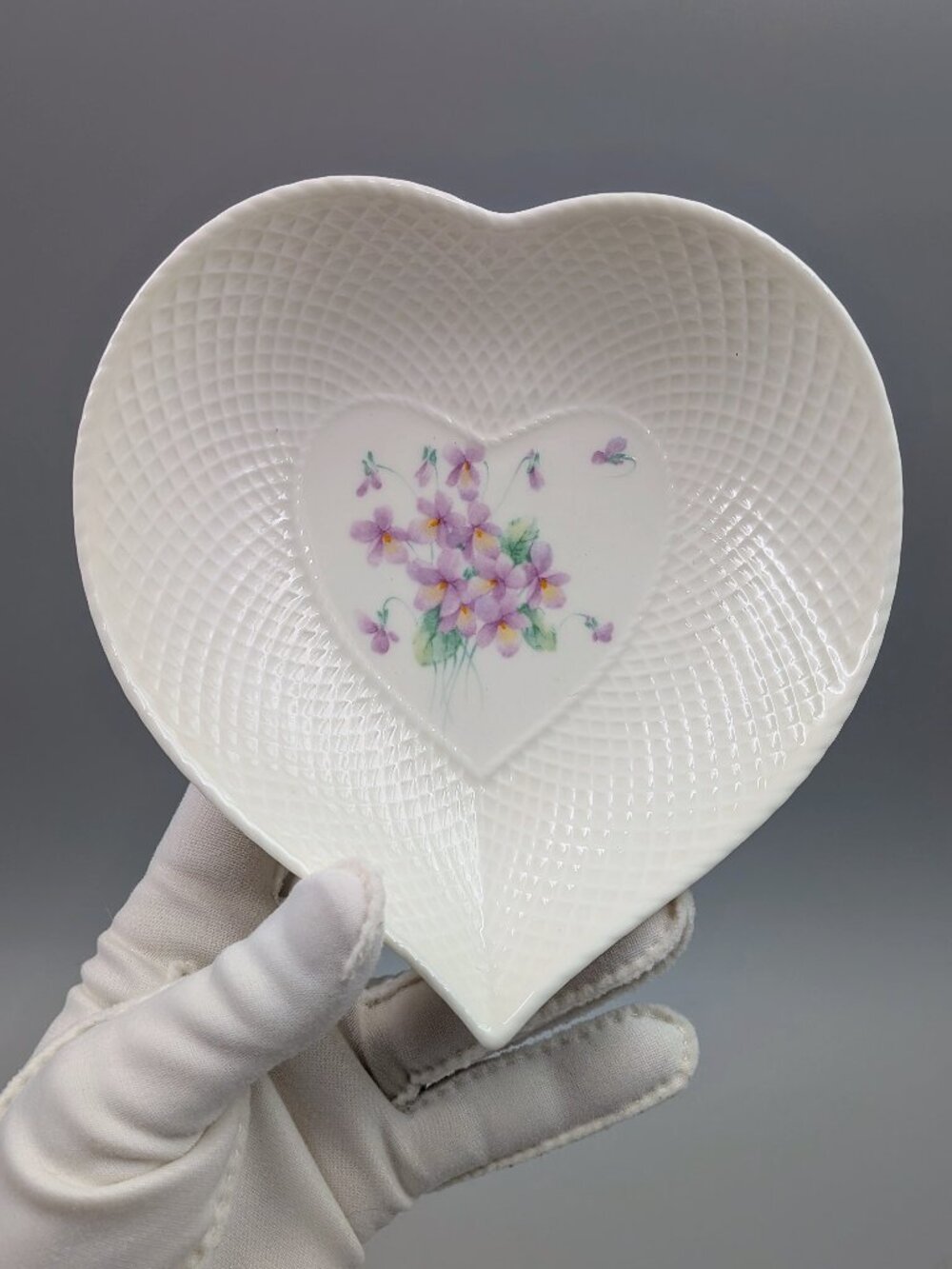 Vintage Mikasa Heart Dish - Ivory Bone China with Purple Violets